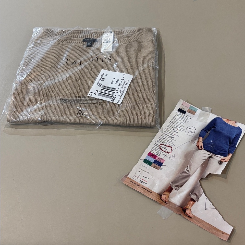 Talbots British Khaki Boatneck Linen Sweater NWT Size MP